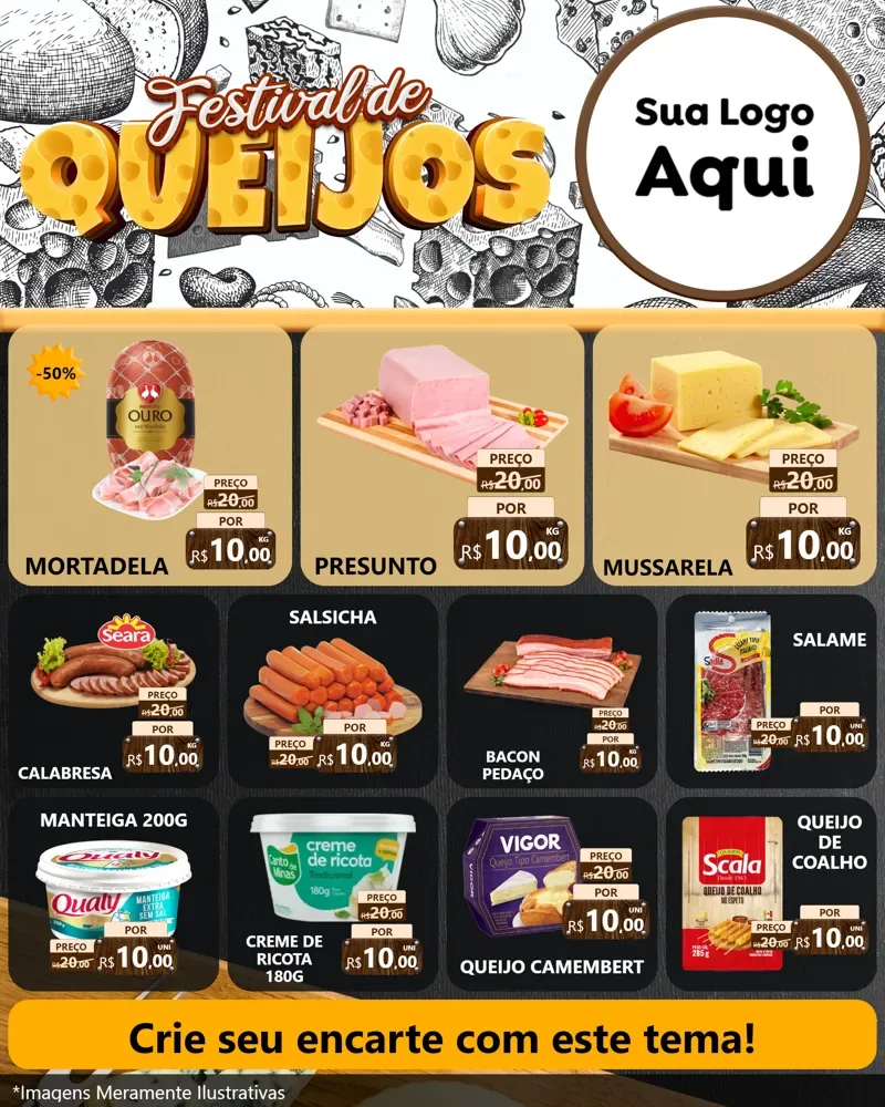 Modelo de Rede Social para Feed Instagram com o tema Festival de Queijos para Frios e Laticínios
