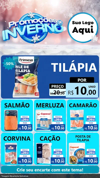 Modelo de Rede Social para Stories com o tema Promoções de Inverno para Peixaria