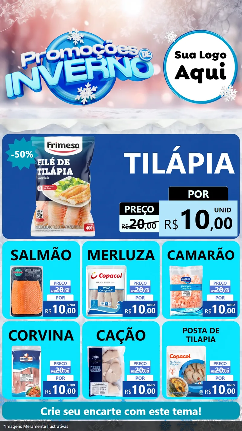 Modelo de Rede Social para Stories com o tema Promoções de Inverno para Peixaria