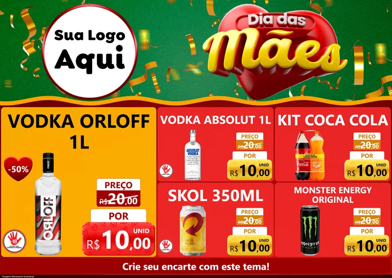 Modelo de Encarte para Encarte A4 Horizontal com o tema Dia das Mães para Distribuidora de bebidas