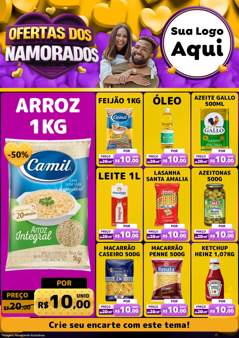 Modelo de Encarte para Encarte A4 Vertical com o tema Oferta Dos Namorados para Supermercado