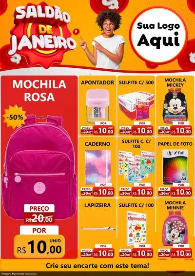 Modelo de Encarte para Encarte A4 Vertical com o tema Saldão de Janeiro para Papelaria