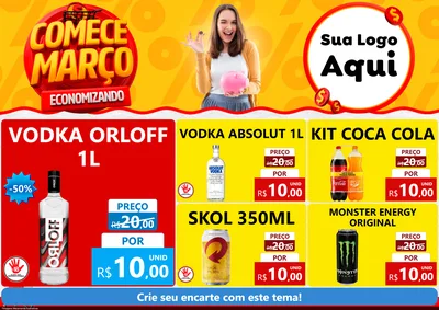 Modelo de Encarte para Encarte A4 Horizontal com o tema Comece Março Economizando para Distribuidora de bebidas
