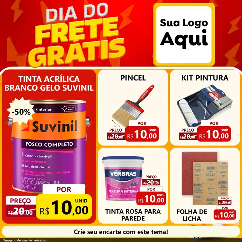 Modelo de Rede Social para Feed Facebook com o tema Dia do Frete Grátis para Tintas e Ferramentas