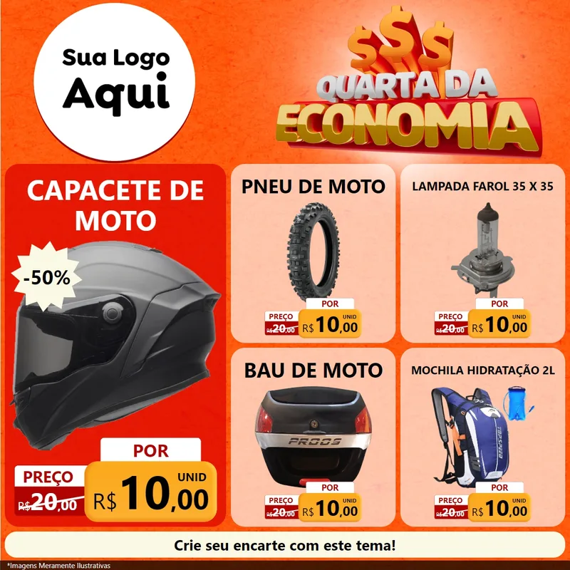Modelo de Rede Social para Feed Facebook com o tema Quarta da Economia para Moto peças