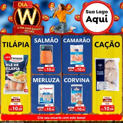 Modelo de Rede Social para Feed Facebook com o tema Dia W - O Dia Mais Barato Do Mês para Peixaria