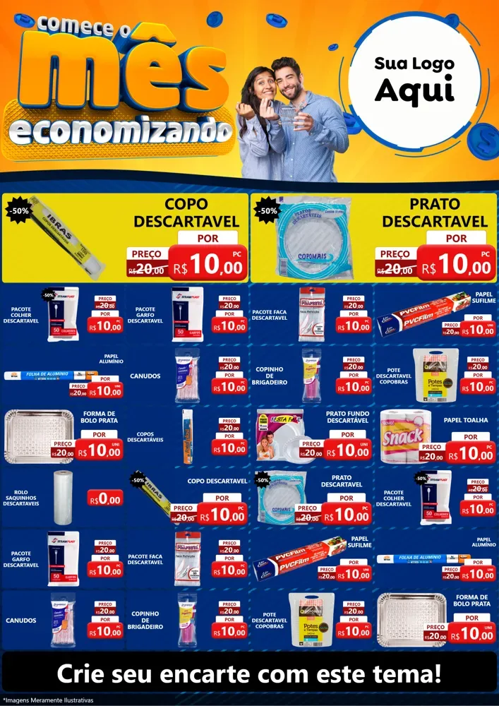 Modelo de Encarte para Encarte A4 Vertical com o tema Comece O Mês Economizando para Embalagens