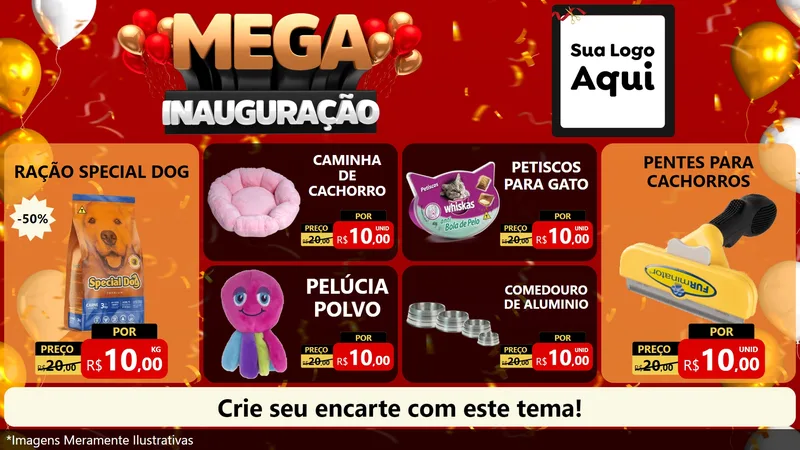 Modelo de TV para TV Horizontal com o tema Mega Inauguração para Pet Shop