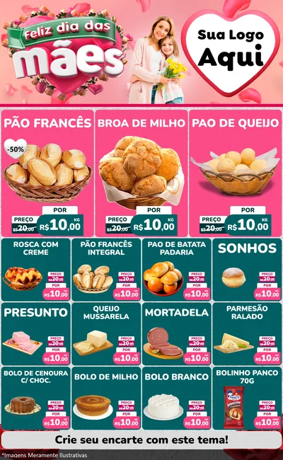 Modelo de Encarte para Encarte Grande com o tema Feliz Dia das Mães para Padaria