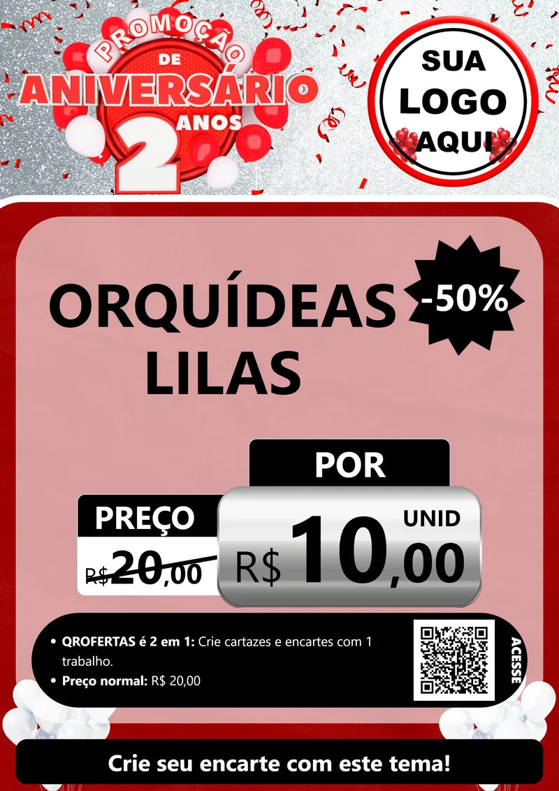 Modelo de Cartaz para Cartaz A4 Vertical com o tema Promoção de Aniversário - 2 Anos para Floricultura e jardim