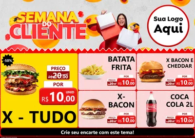 Modelo de Encarte para Encarte A4 Horizontal com o tema Semana do Cliente para Hamburgueria