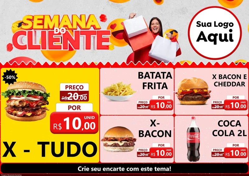 Modelo de Encarte para Encarte A4 Horizontal com o tema Semana do Cliente para Hamburgueria
