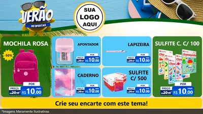 Modelo de TV para TV Horizontal com o tema Verão de Ofertas para Papelaria