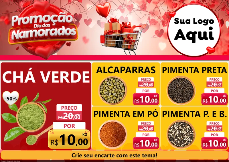 Modelo de Encarte para Encarte A4 Horizontal com o tema Promoção Dia dos Namorados para Produtos Naturais