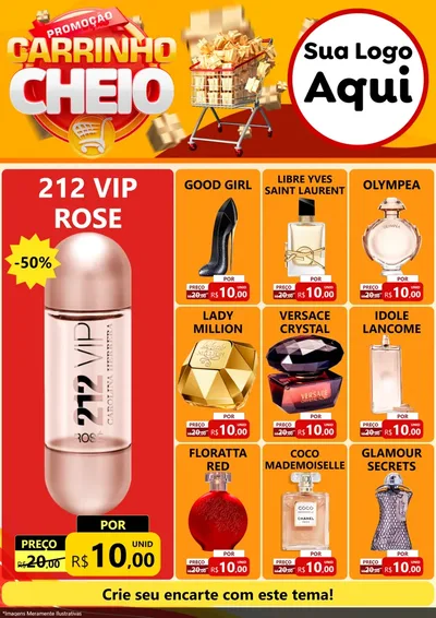 Modelo de Encarte para Encarte A4 Vertical com o tema Promoção carrinho cheio para Perfumes