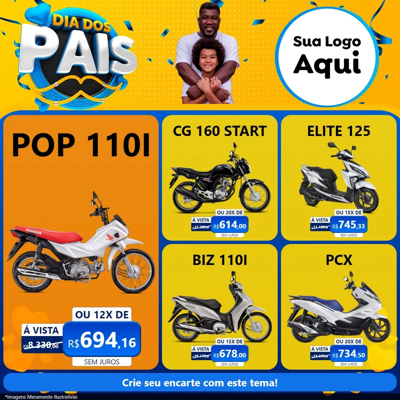 Modelo de Rede Social para Feed Facebook com o tema Dia dos Pais para Concessionaria de Motos