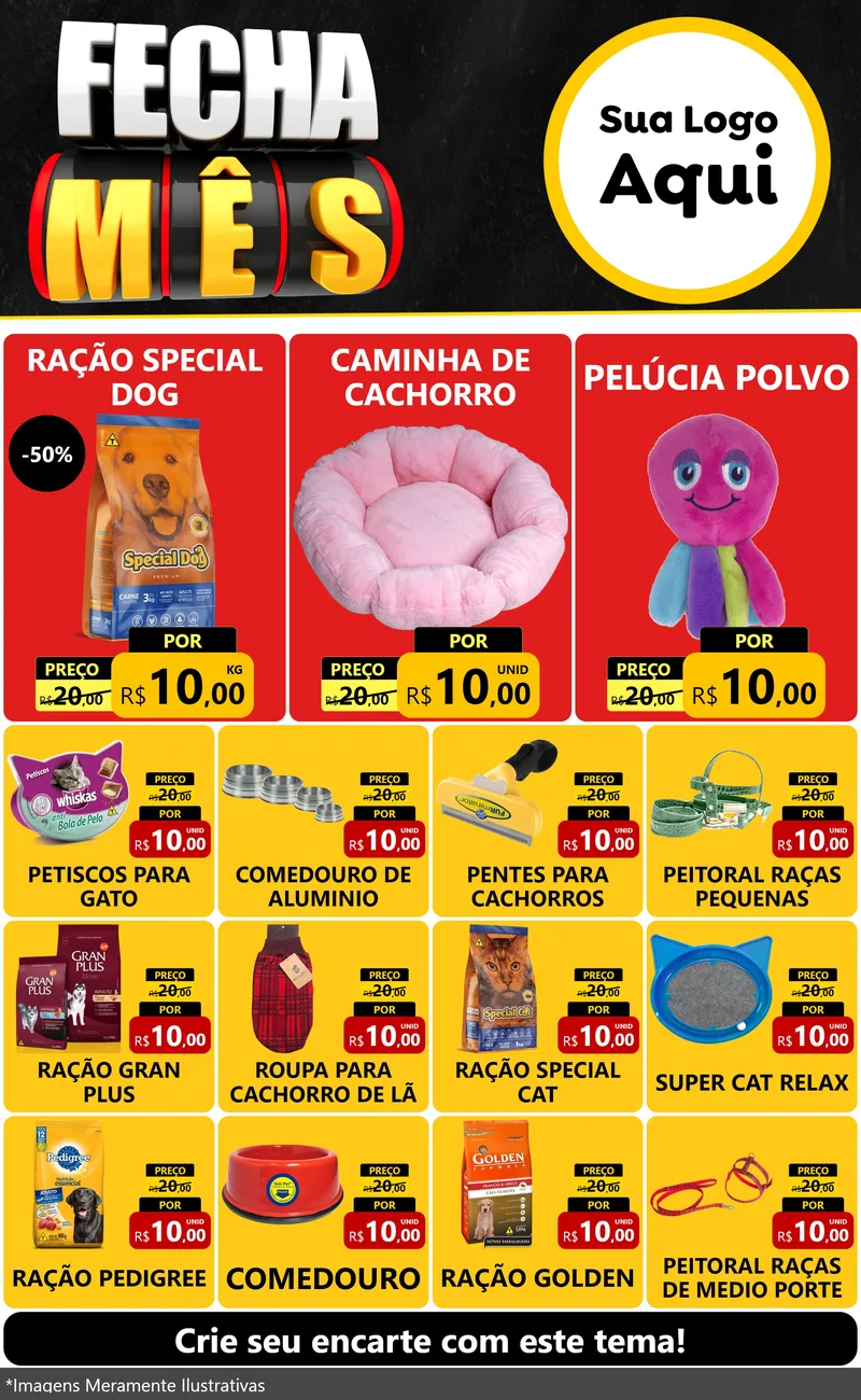 Modelo de Encarte para Encarte Grande com o tema Fecha Mês para Pet Shop