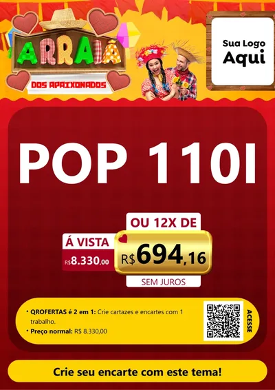 Modelo de Cartaz para Cartaz A4 Vertical com o tema Arraiá Dos Apaixonados - Junina para Concessionaria de Motos