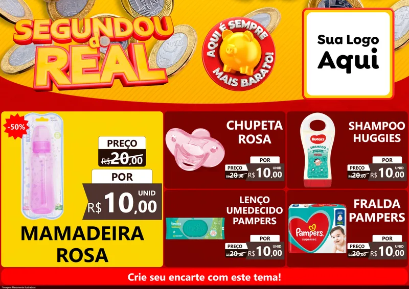 Modelo de Encarte para Encarte A4 Horizontal com o tema Segundou do Real para Bebês