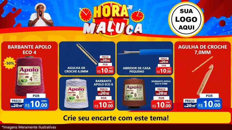 Modelo de TV para TV Horizontal com o tema Hora Maluca para Armarinho e Aviamentos