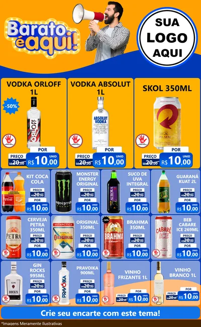 Modelo de Encarte para Encarte Grande com o tema Barato é aqui para Distribuidora de bebidas
