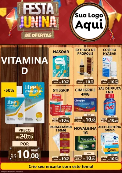 Modelo de Encarte para Encarte A4 Vertical com o tema Festa Junina de Ofertas para Farmácia