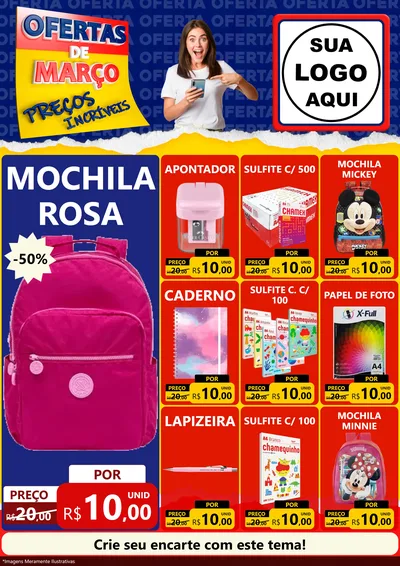 Modelo de Encarte para Encarte A4 Vertical com o tema Ofertas de Março - Preços Incríveis para Papelaria