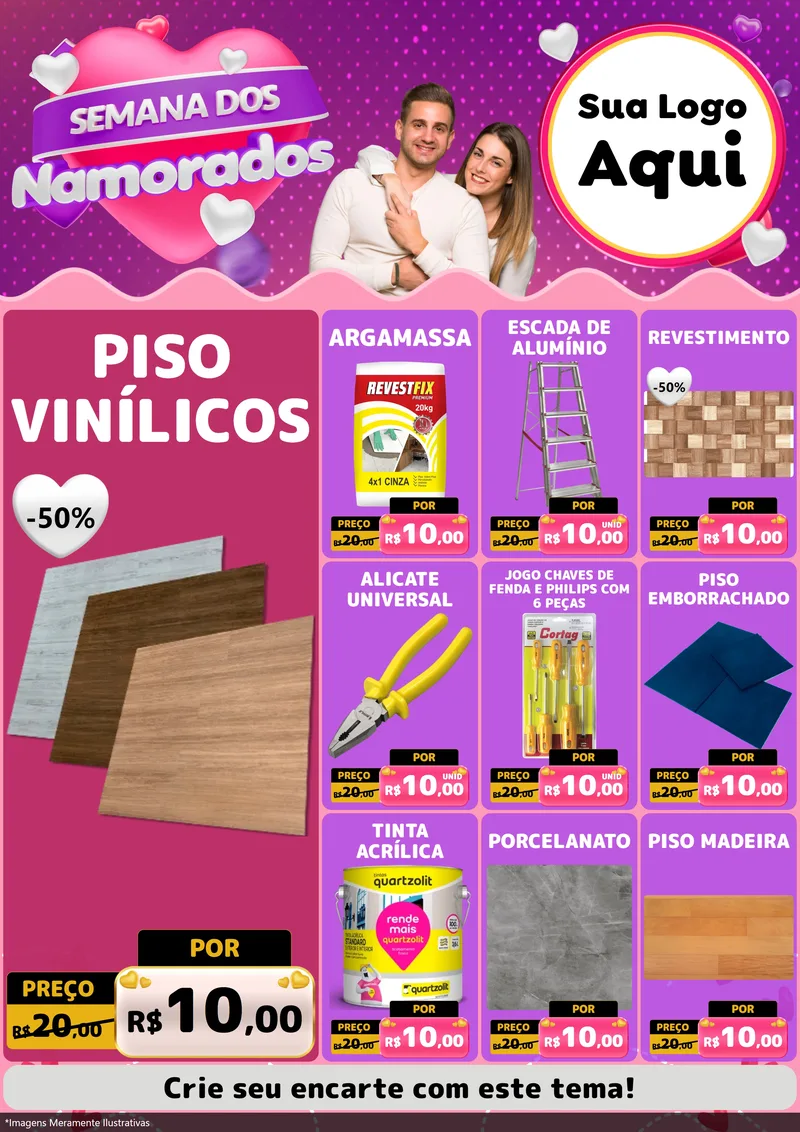 Modelo de Encarte para Encarte A4 Vertical com o tema Semana dos Namorados para Material para Construção
