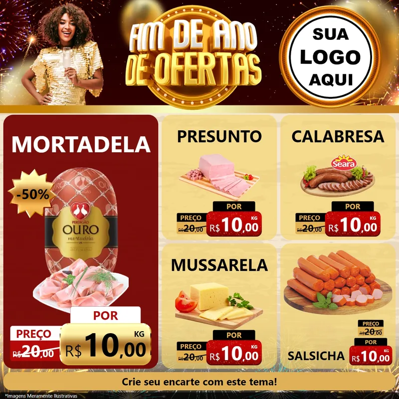 Modelo de Rede Social para Feed Facebook com o tema Fim de Ano de Ofertas para Frios e Laticínios