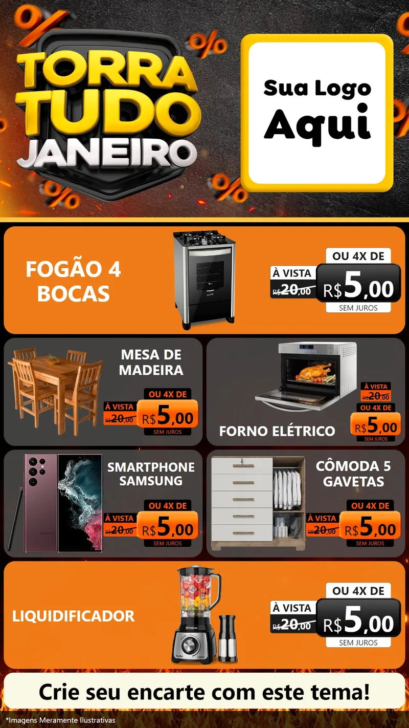 Modelo de TV para TV Vertical com o tema Torra Tudo Janeiro para Móveis e Eletro