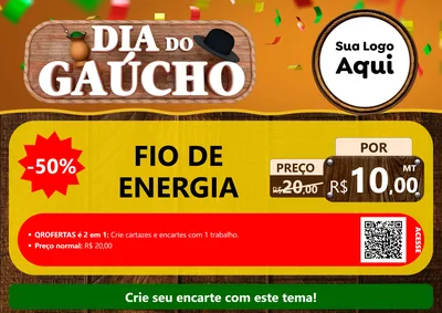 Modelo de Cartaz para Cartaz A4 Horizontal com o tema Dia do Gaúcho para Materiais Elétricos