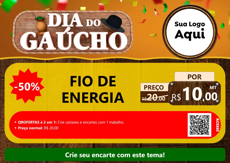 Modelo de Cartaz para Cartaz A4 Horizontal com o tema Dia do Gaúcho para Materiais Elétricos