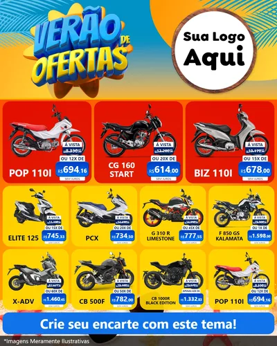 Modelo de Rede Social para Feed Instagram com o tema Verão de Ofertas para Concessionaria de Motos