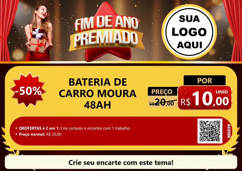 Modelo de Cartaz para Cartaz A4 Horizontal com o tema Fim de Ano Premiado para Baterias Elétricas