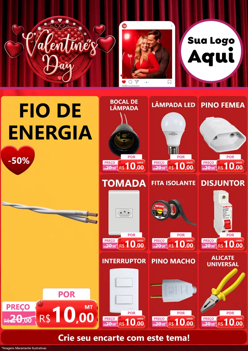 Modelo de Encarte para Encarte A4 Vertical com o tema Valentine's Day para Materiais Elétricos