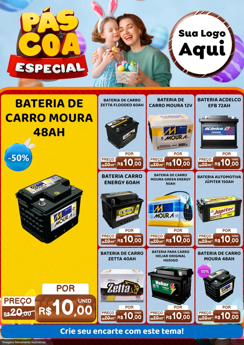 Modelo de Encarte para Encarte A4 Vertical com o tema Páscoa Especial para Baterias Elétricas