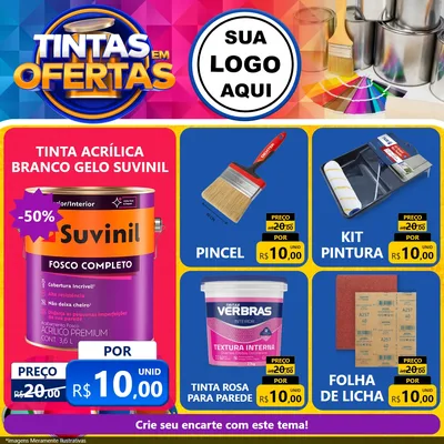 Modelo de Rede Social para Feed Facebook com o tema Tintas em Ofertas para Tintas e Ferramentas