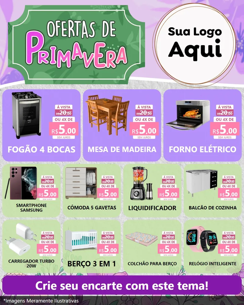 Modelo de Rede Social para Feed Instagram com o tema Ofertas de Primavera para Móveis e Eletro