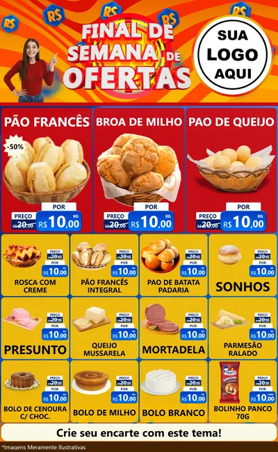 Modelo de Encarte para Encarte Grande com o tema Final de Semana de Ofertas para Padaria