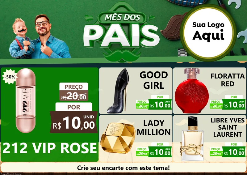Modelo de Encarte para Encarte A4 Horizontal com o tema Mês dos Pais para Perfumes