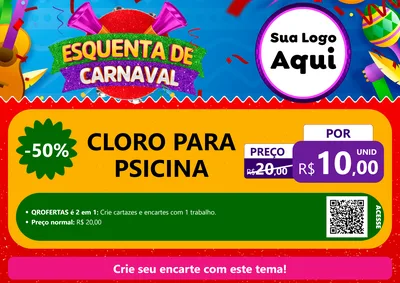 Modelo de Cartaz para Cartaz A4 Horizontal com o tema Esquenta de Carnaval para Produtos para Piscina