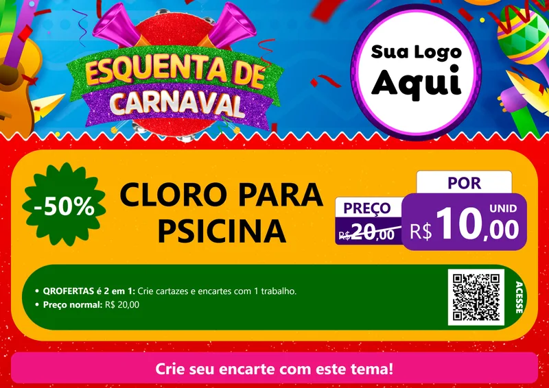 Modelo de Cartaz para Cartaz A4 Horizontal com o tema Esquenta de Carnaval para Produtos para Piscina