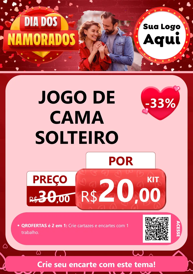 Modelo de Cartaz para Cartaz A4 Vertical com o tema Dia Dos Namorados para Cama, Mesa e Banho