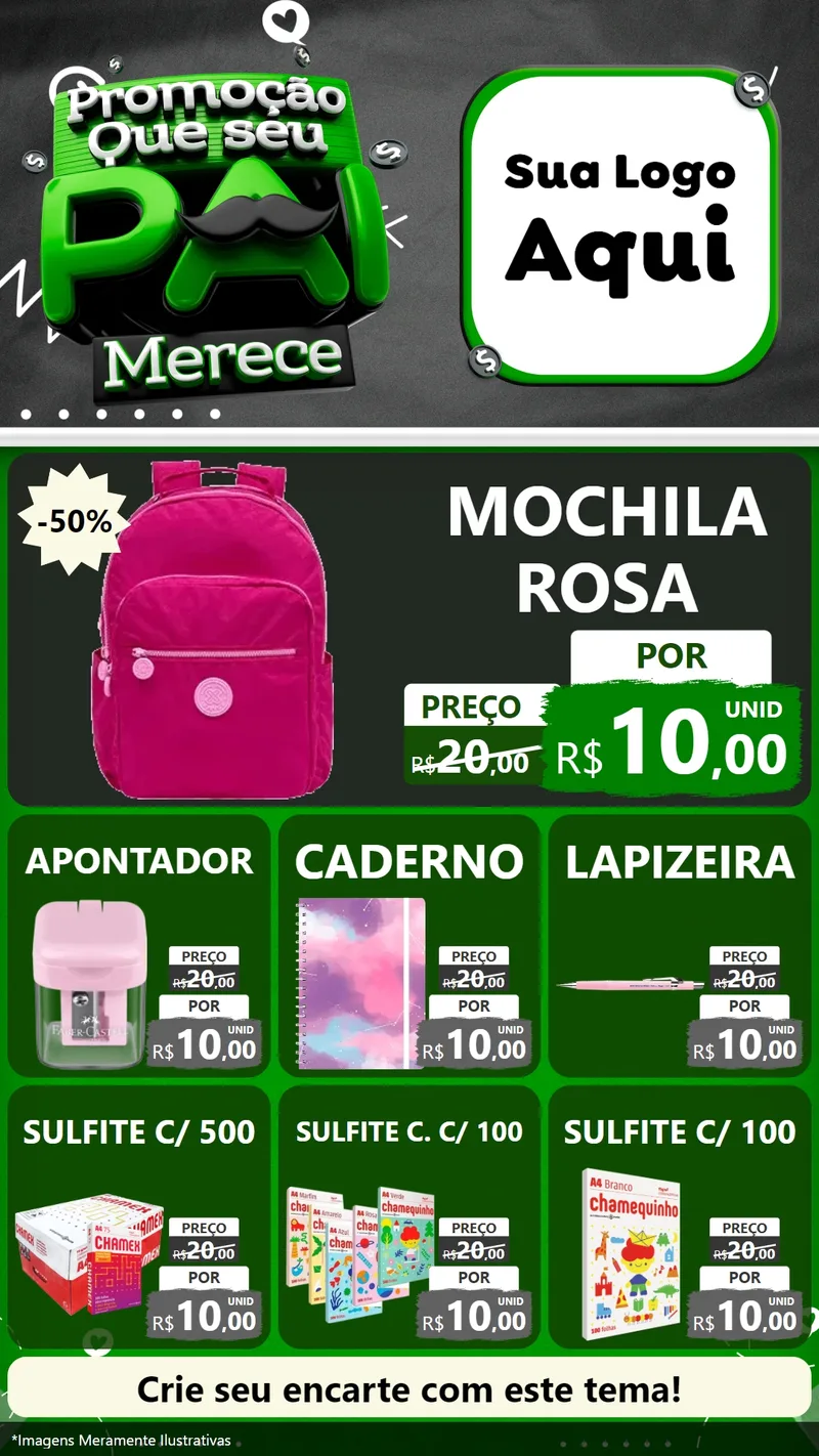 Modelo de Rede Social para Stories com o tema Promoção Que seu Pai Merece para Papelaria