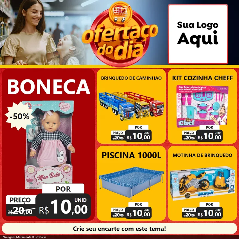 Modelo de Rede Social para Feed Facebook com o tema Ofertaço Do Dia para Brinquedos