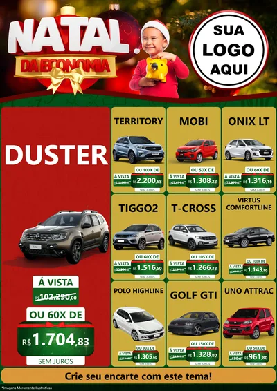Modelo de Encarte para Encarte A4 Vertical com o tema Natal da Economia para Concessionaria de Carros