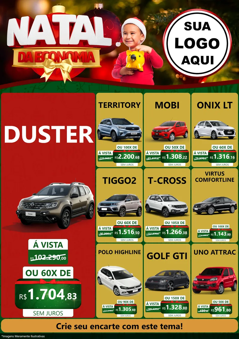 Modelo de Encarte para Encarte A4 Vertical com o tema Natal da Economia para Concessionaria de Carros