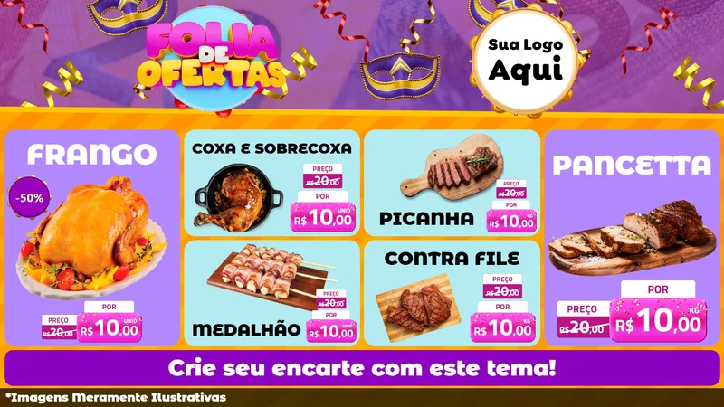 Modelo de TV para TV Horizontal com o tema Folia de Ofertas para Assados