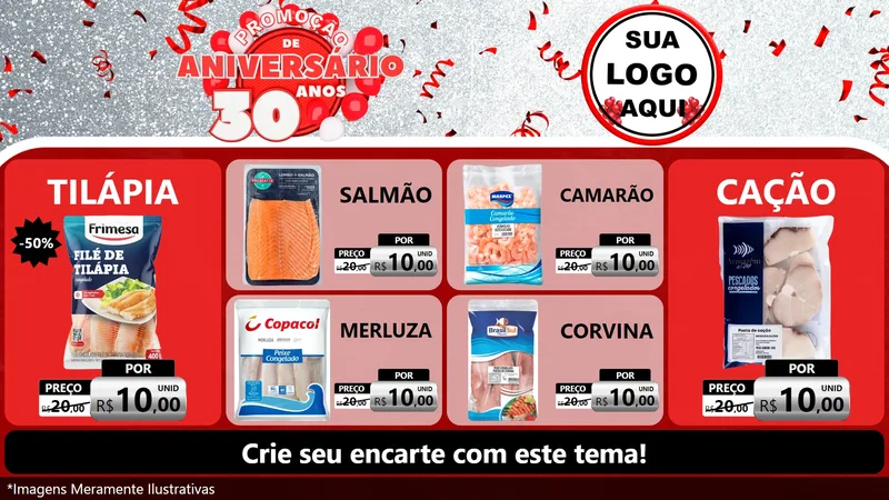 Modelo de TV para TV Horizontal com o tema Promoção de Aniversário - 30 Anos para Peixaria