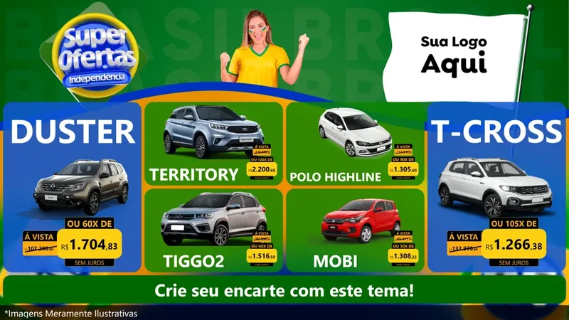 Modelo de TV para TV Horizontal com o tema Super Ofertas de Independência para Concessionaria de Carros